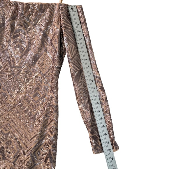 BCBGMAXAZRIA Sequin Off-Shoulder Ruched Dress – Small – Rose Gold - Picture 8 of 14